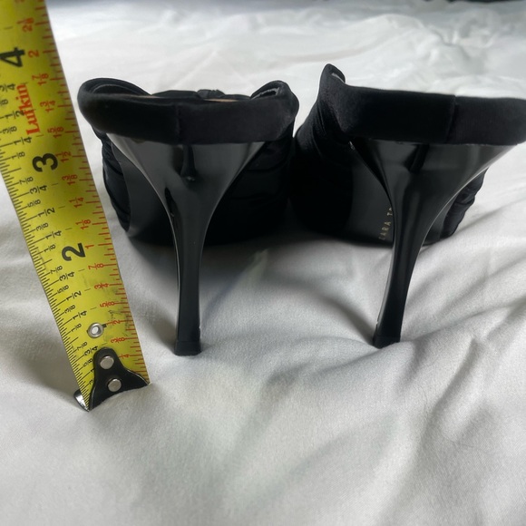 Black Satin Knot Mule Heels Pointed Toe Minimal Chic Size 5 - Picture 6 of 9